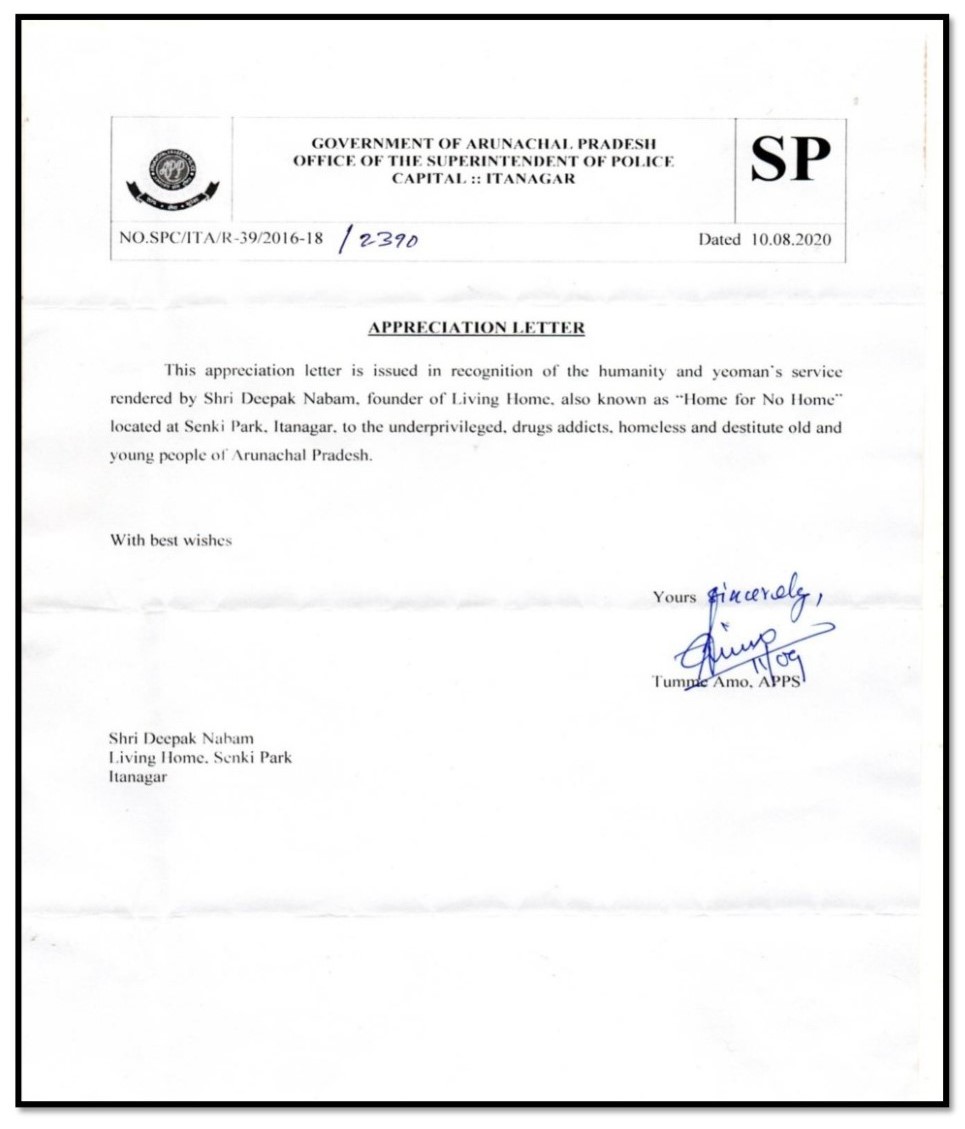 13 - Appreciation Letter from Superintendent of Police, Itanagar Capital Region 2020