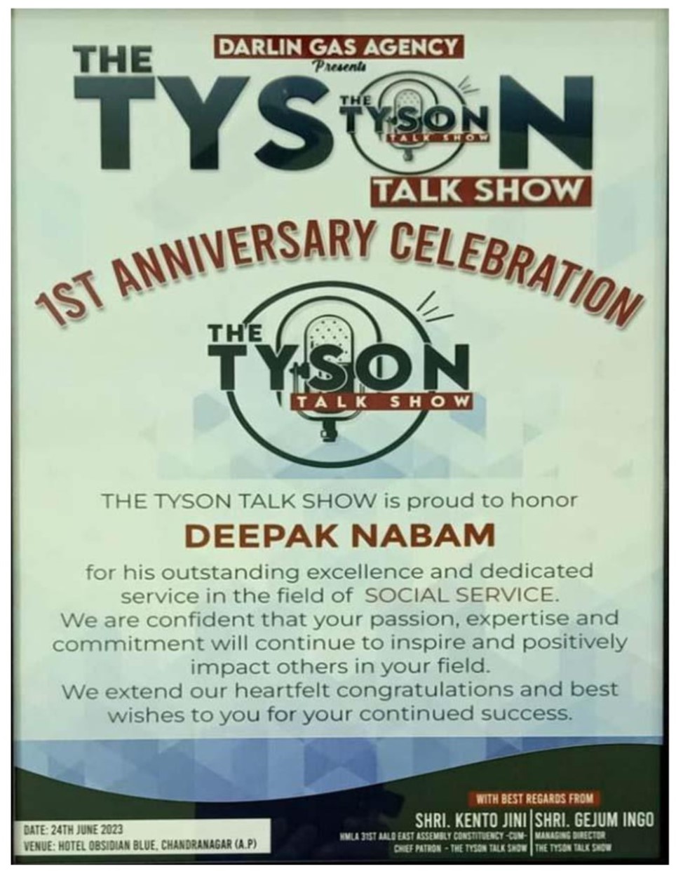 23 - Honor and Appreciation Tyson Talk Show at Itanagar 2023